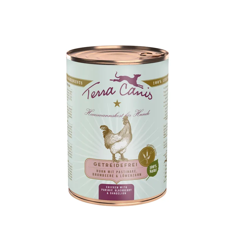 Sparpaket 6 x 400 g Terra Canis Getreidefrei Huhn mit Pastinaken, Brombeeren und Löwenzahn Hunde Nassfutter Direktkauf
